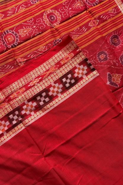 Exclusive Curvilinear Sambalpuri Ikkat Pure Cotton Saree : Teal & Red
