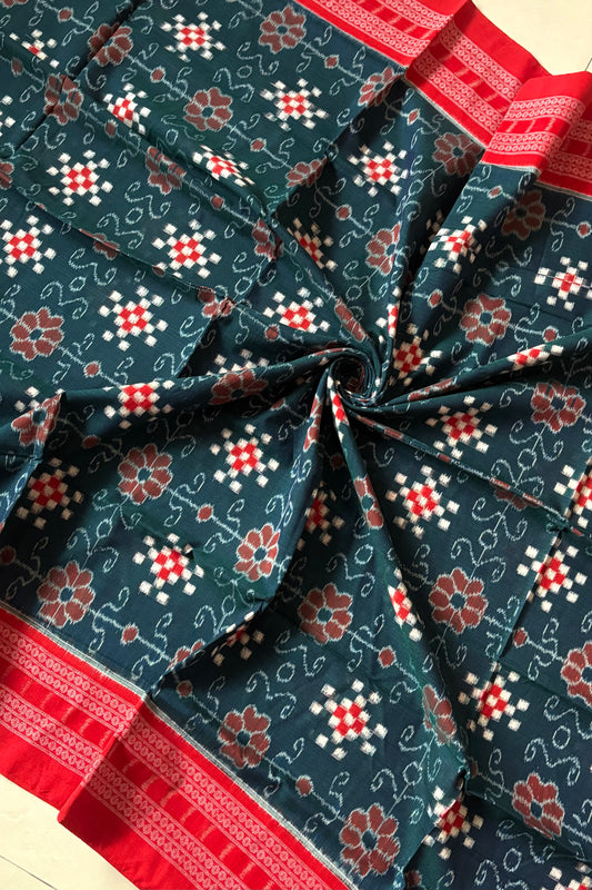 Sambalpuri Pure Cotton Saree - Deep Teal Green