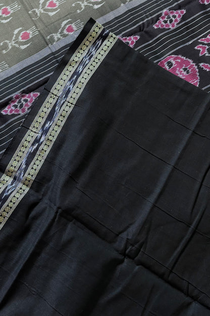 Odisha Ikkat Khandua Cotton Saree-  Olive Green
