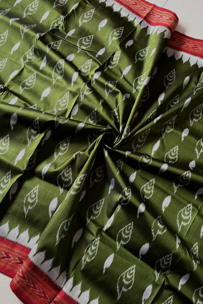 Odisha Ikkat Khandua Silk Saree - Olive green