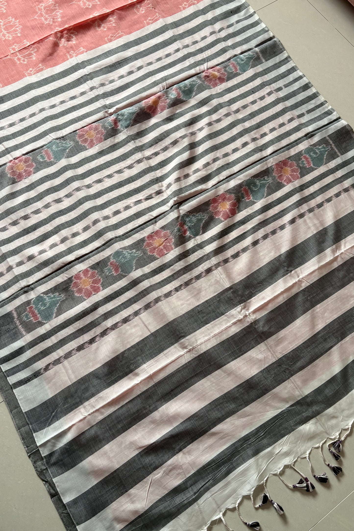 Odisha Ikkat Khandua Cotton Saree- Peach and Grey
