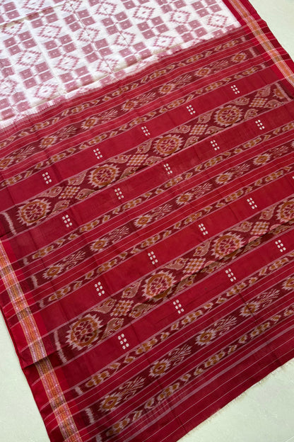 Nuapatna Khandua Cotton Saree - White & Red