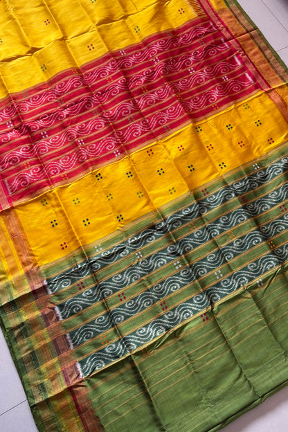 Exclusive Kathifera Odisha Ikkat Khandua Silk Saree - Yellow