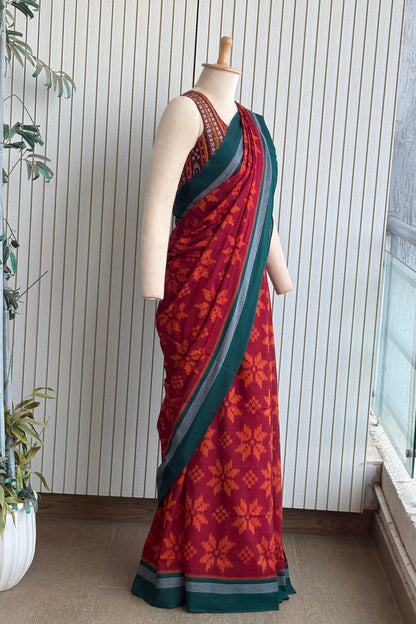 Odisha Ikkat Khandua Cotton Saree - Maroon