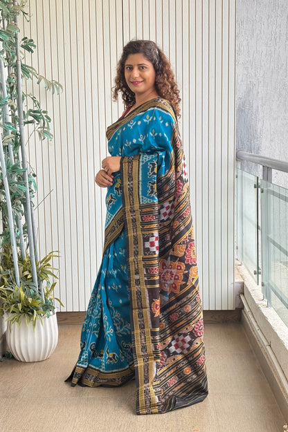 Exclusive Odisha Ikkat Khandua Silk Saree - Sky Blue
