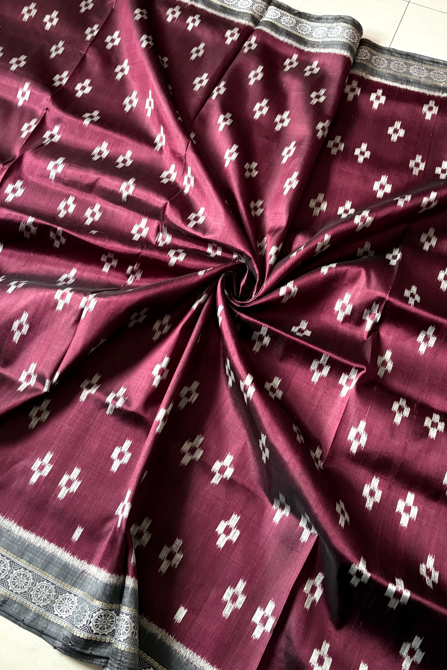 Exclusive Odisha Ikkat Jalla Work Pure Silk Saree - Burgundy