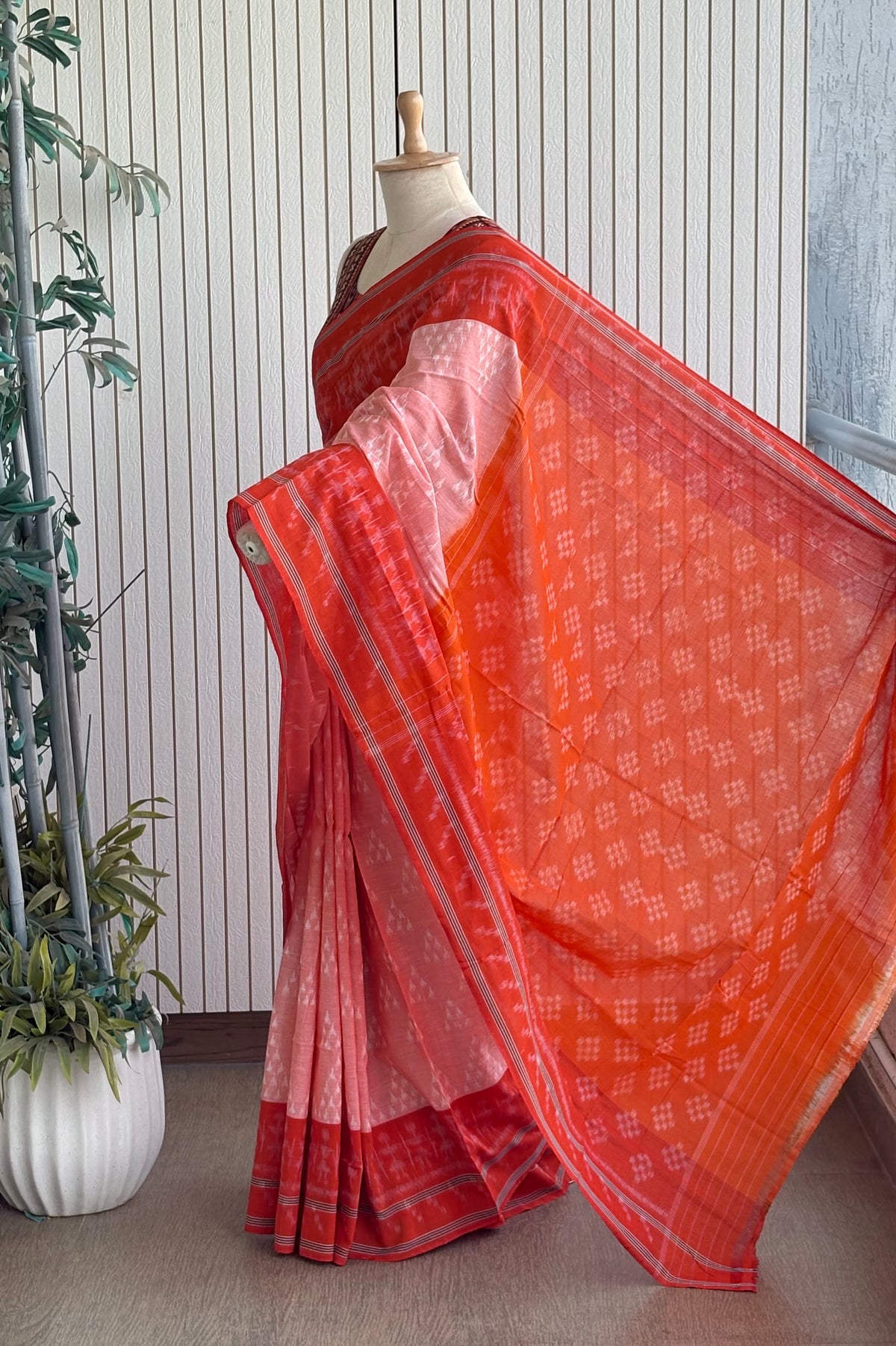 Odisha Ikkat Khandua Cotton Saree - Peach