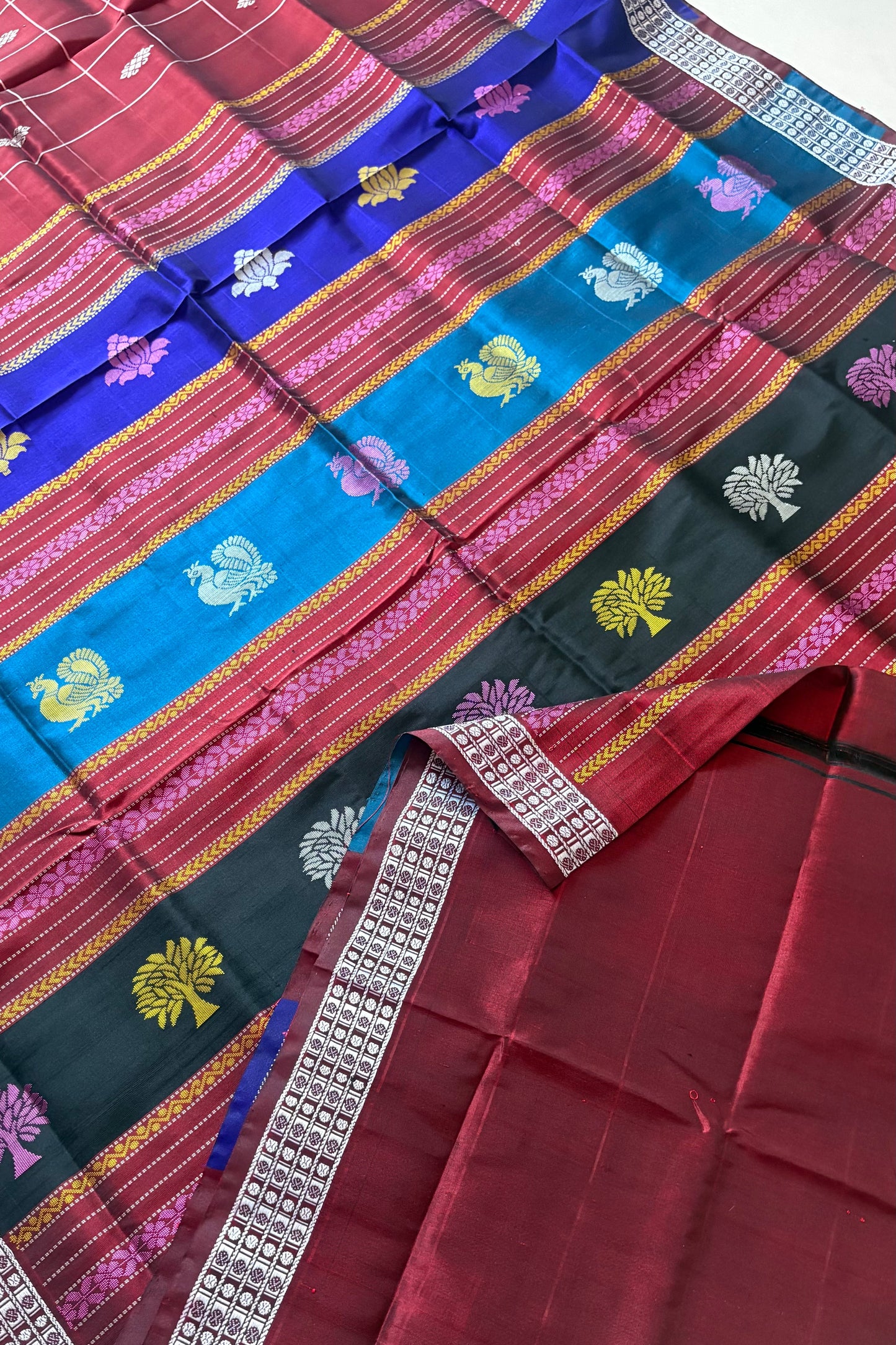 Berhampuri silk saree maroon with double pallu