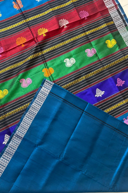 Berhampuri silk saree teal with double pallu