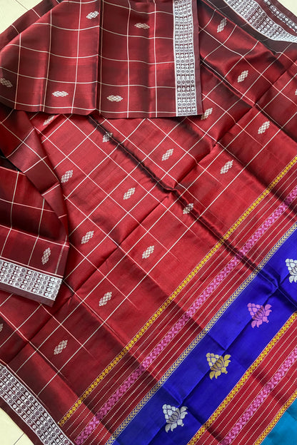 Berhampuri silk saree maroon with double pallu