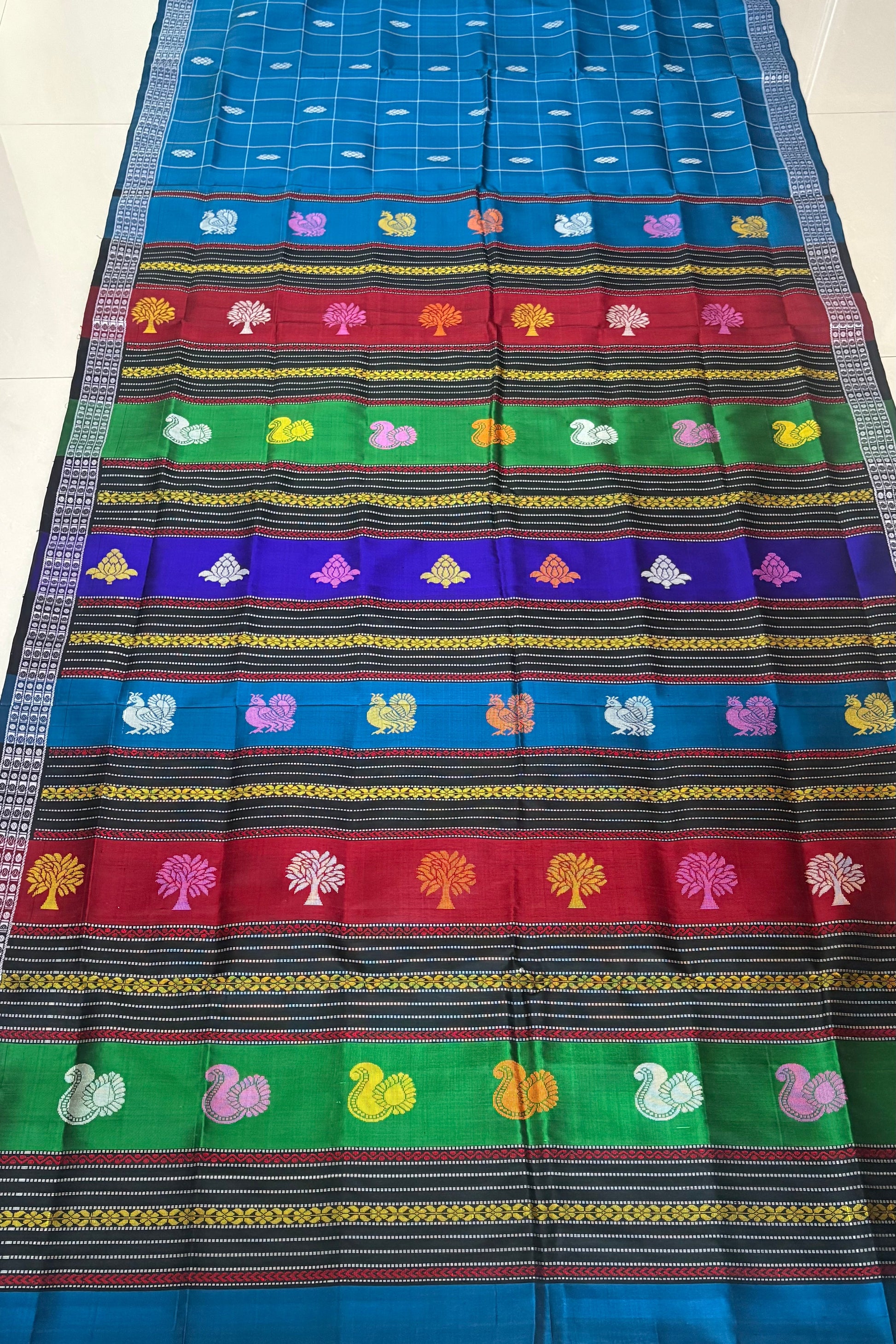 Berhampuri silk saree teal with double pallu