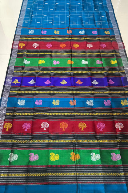 Berhampuri silk saree teal with double pallu
