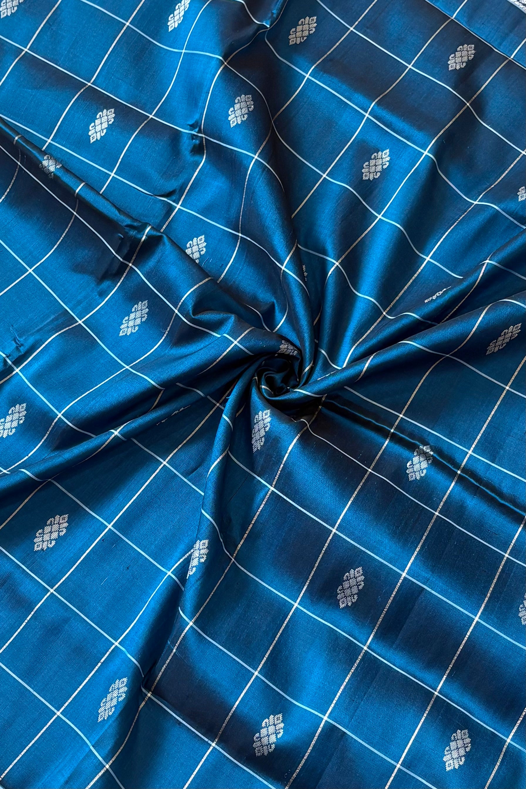 Berhampuri silk saree teal with double pallu