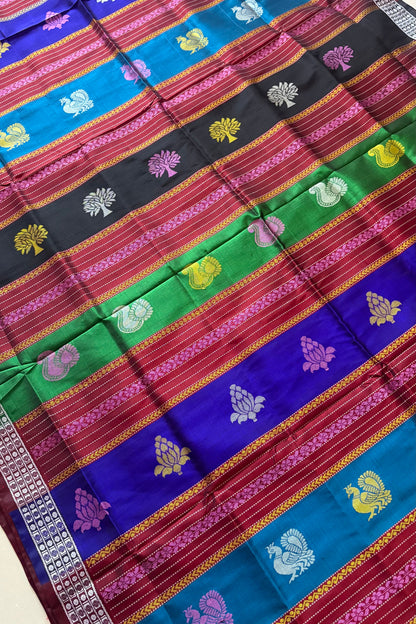 Berhampuri silk saree maroon with double pallu