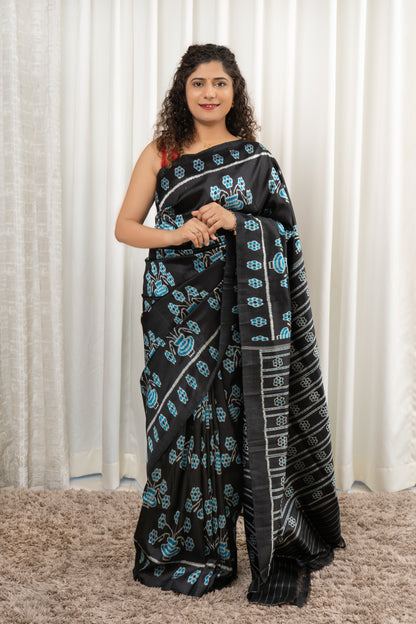 Exclusive Odisha Ikkat Pure Silk Saree- Black