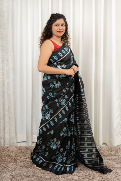 Exclusive Odisha Ikkat Pure Silk Saree- Black