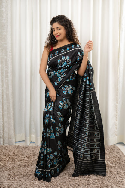 Exclusive Odisha Ikkat Pure Silk Saree- Black