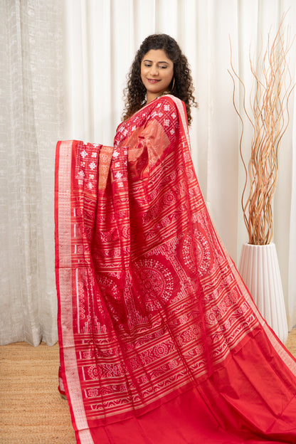 Exclusive Sambalpuri Pure Silk Saree - Rust and Red