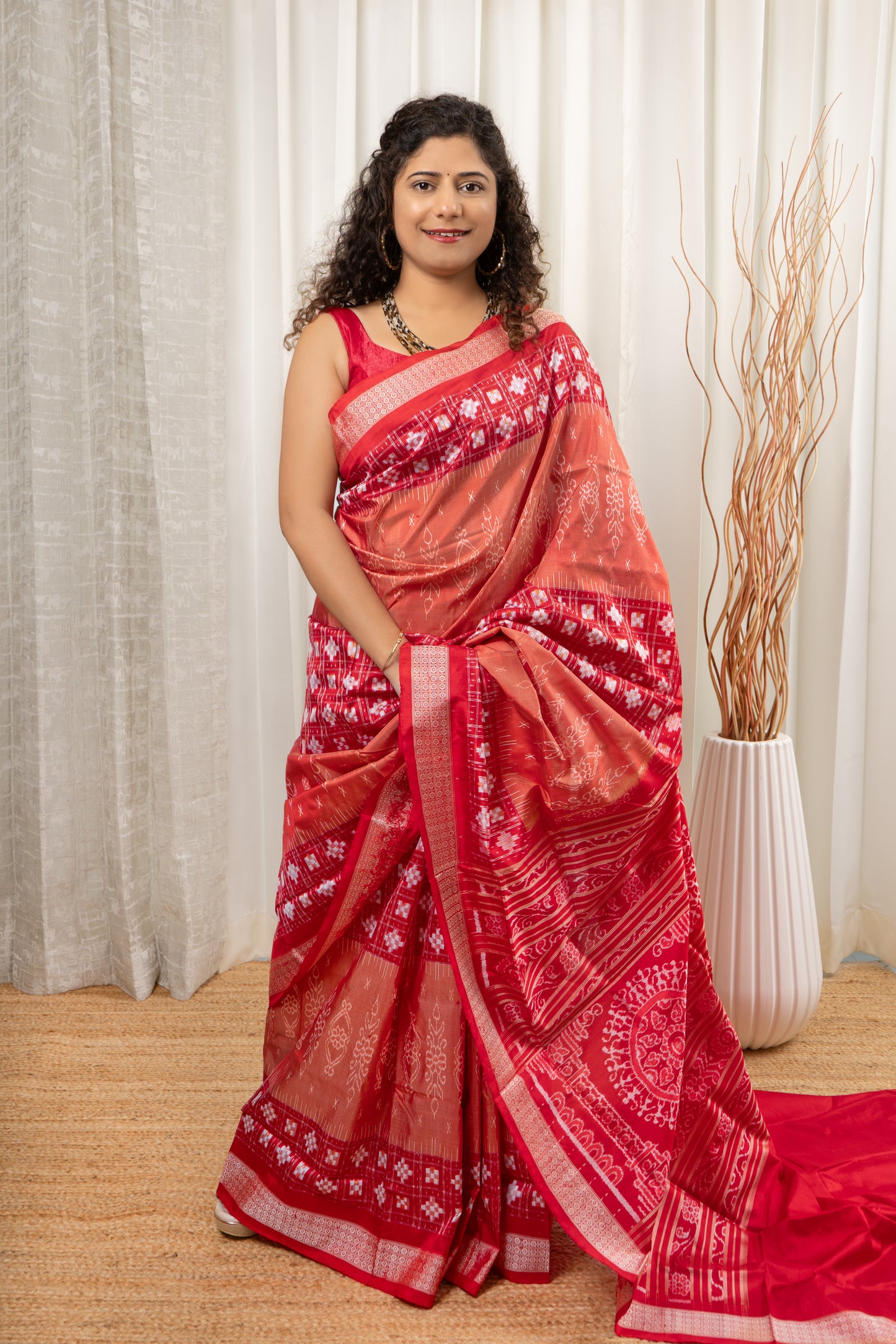 Exclusive Sambalpuri Pure Silk Saree - Rust and Red