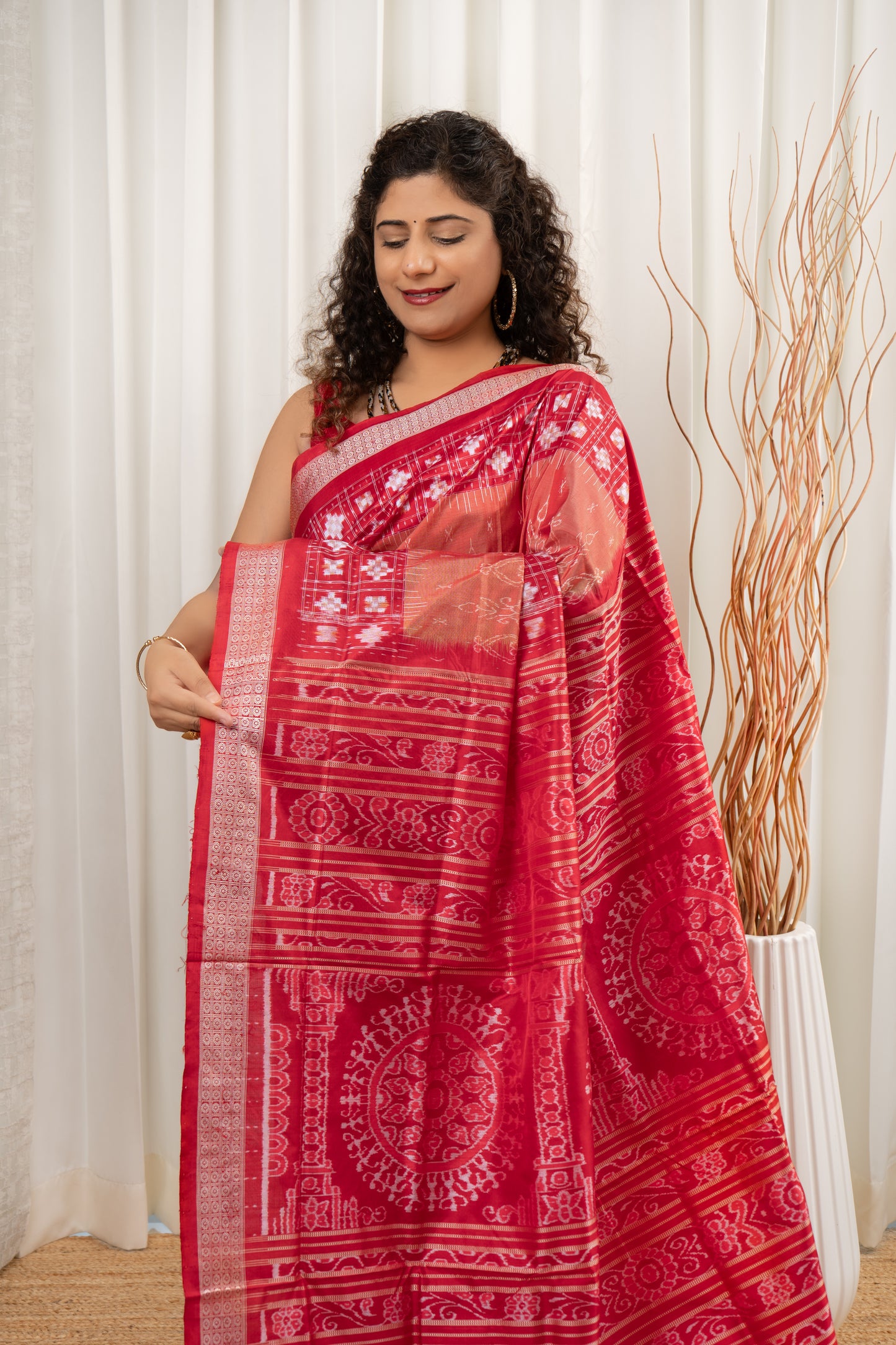 Exclusive Sambalpuri Pure Silk Saree - Rust and Red