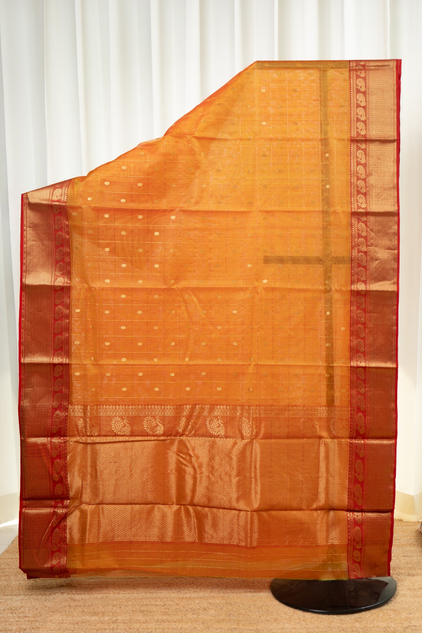 Chanderi Pattu Silk Saree - Dual Tone Orange