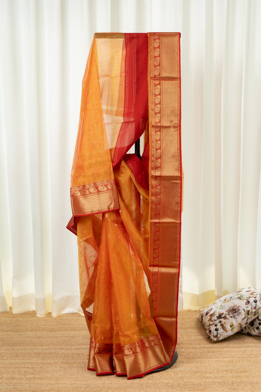 Chanderi Pattu Silk Saree - Dual Tone Orange
