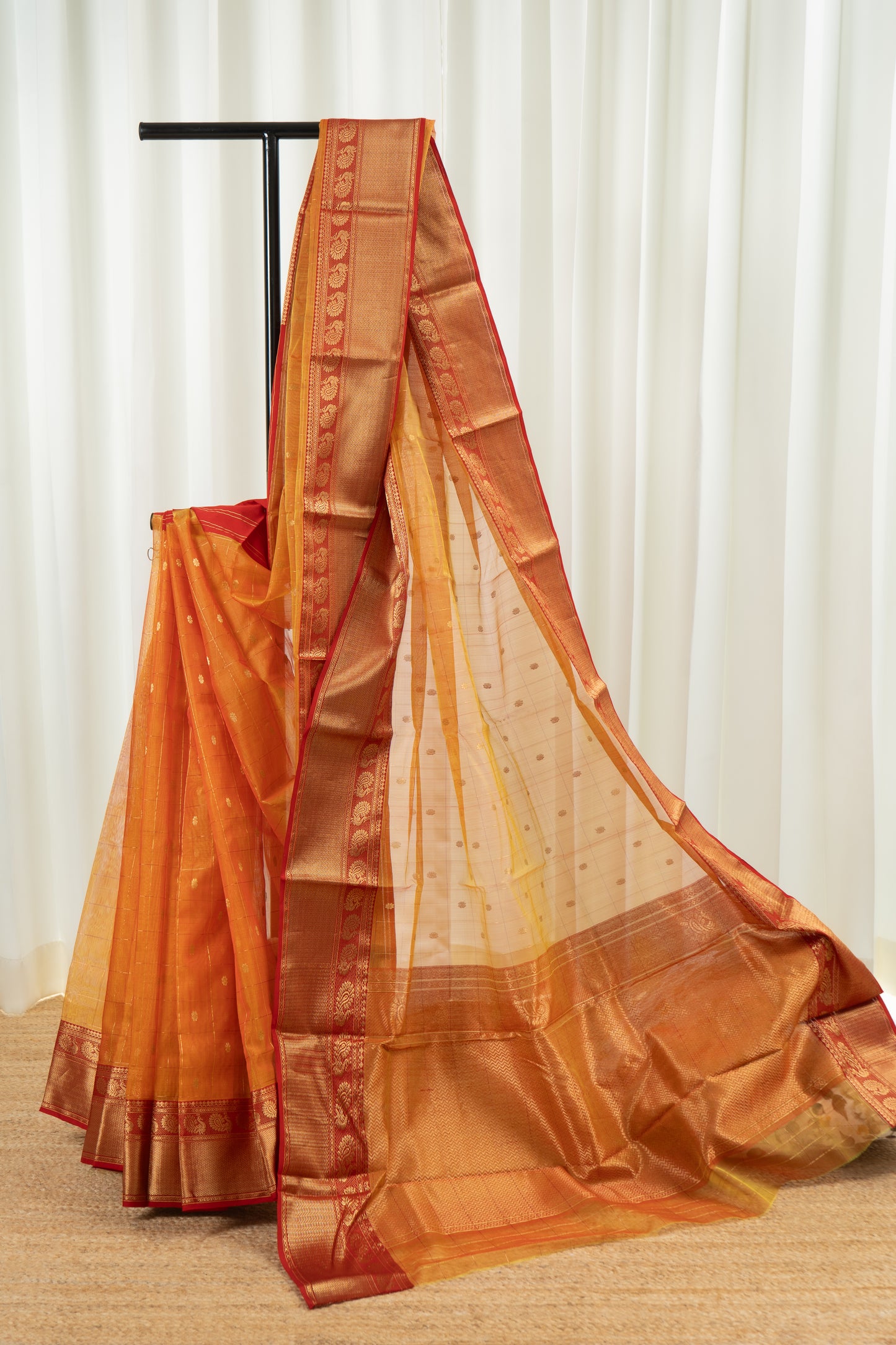 Chanderi Pattu Silk Saree - Dual Tone Orange