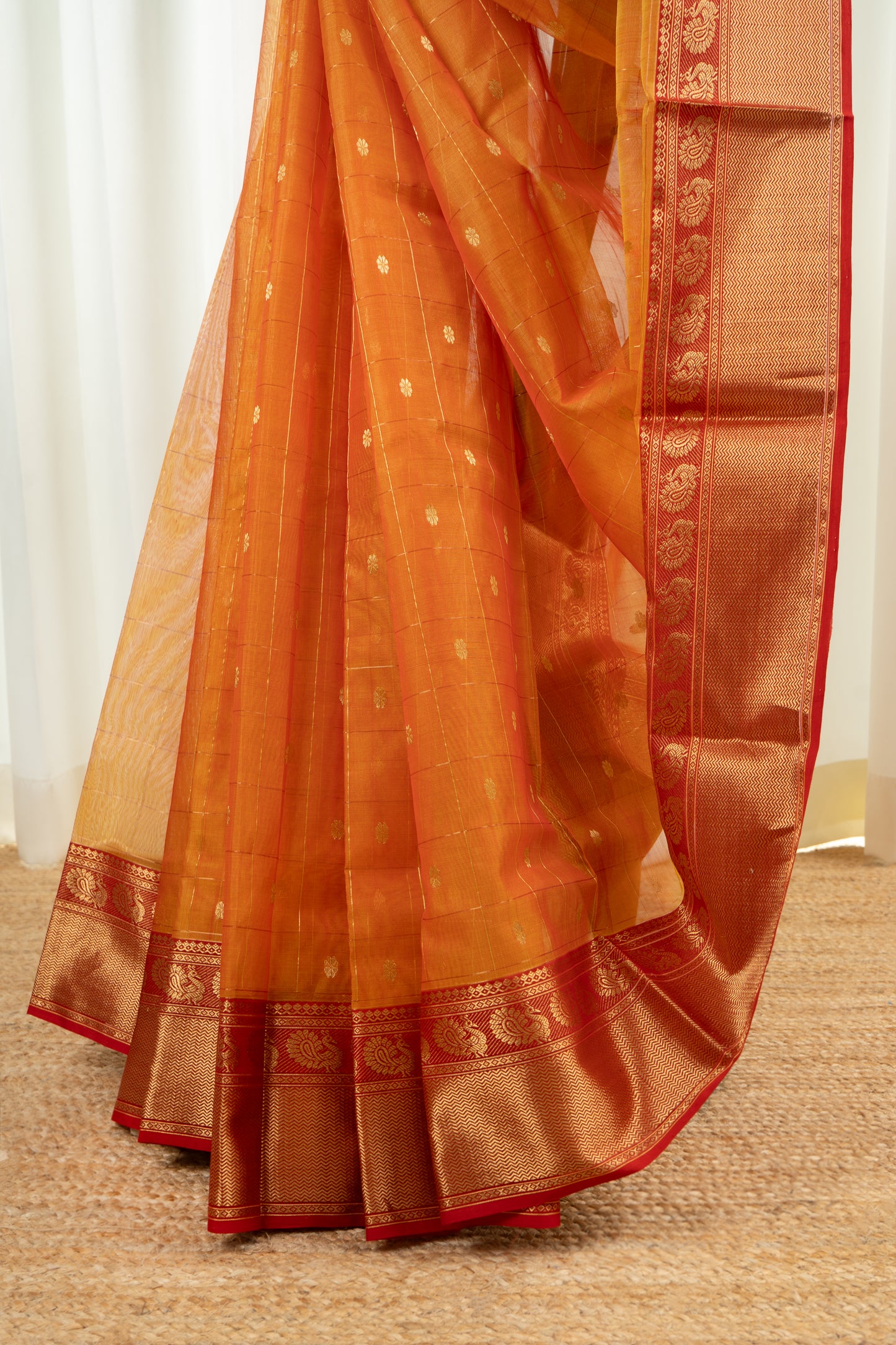 Chanderi Pattu Silk Saree - Dual Tone Orange