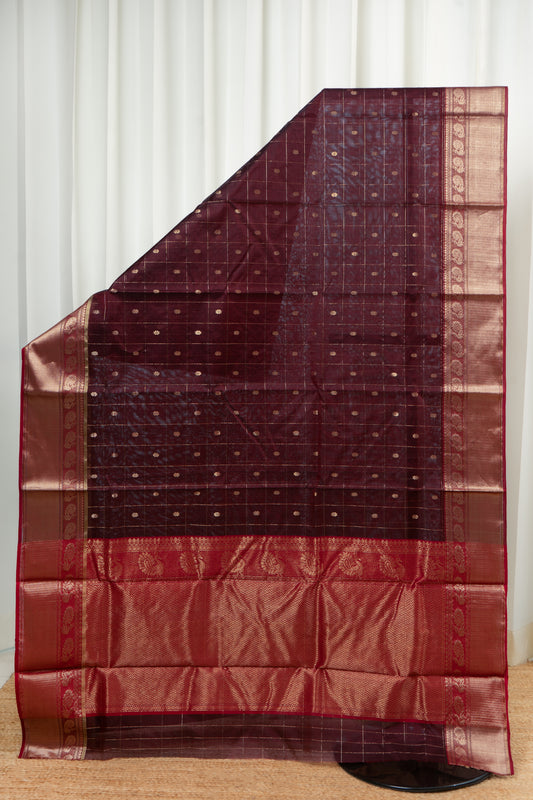 Chanderi Pattu Silk Saree - Dark Coffee Maroon