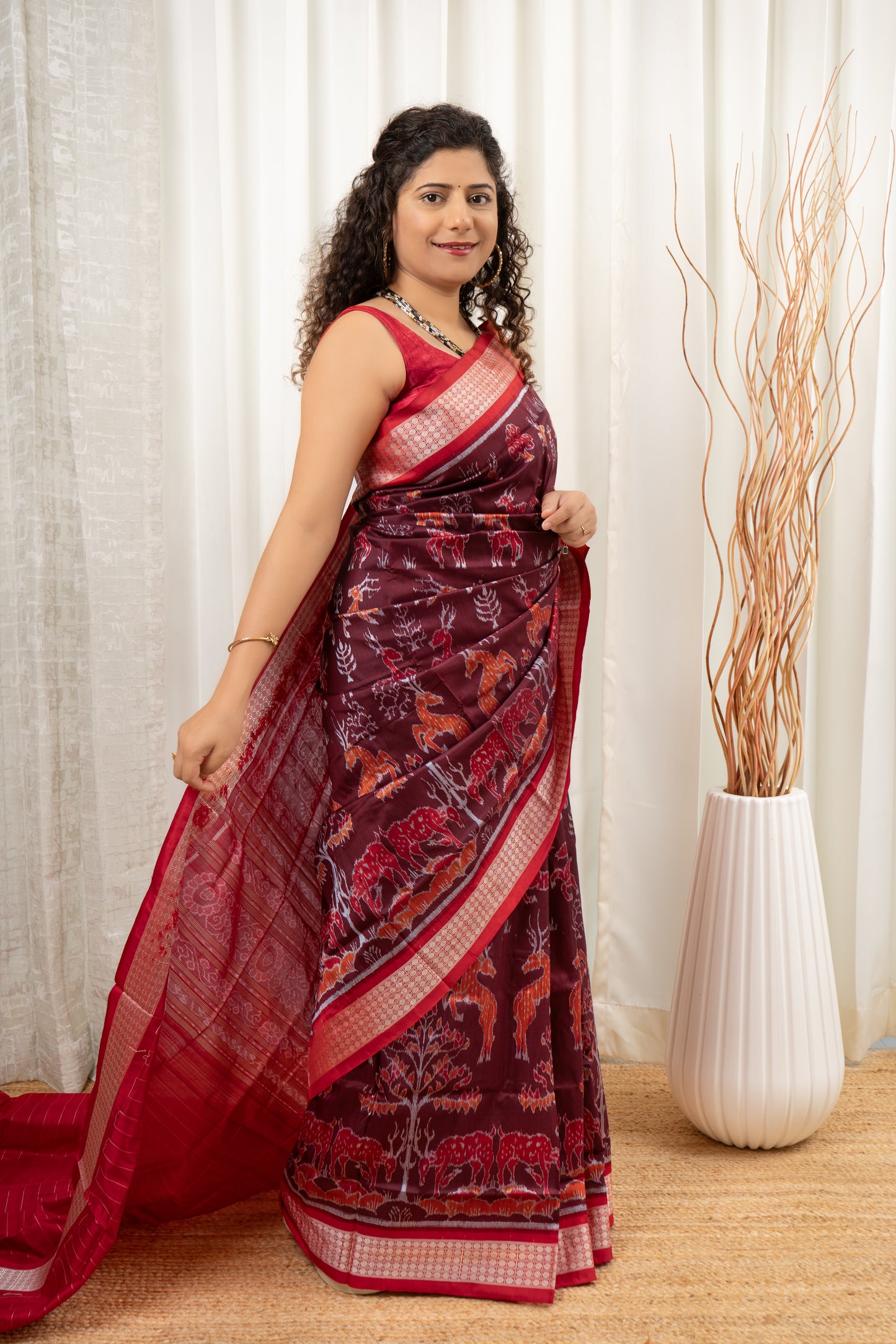 Exclusive Sambalpuri Pure Silk Saree - Coffee-Maroon