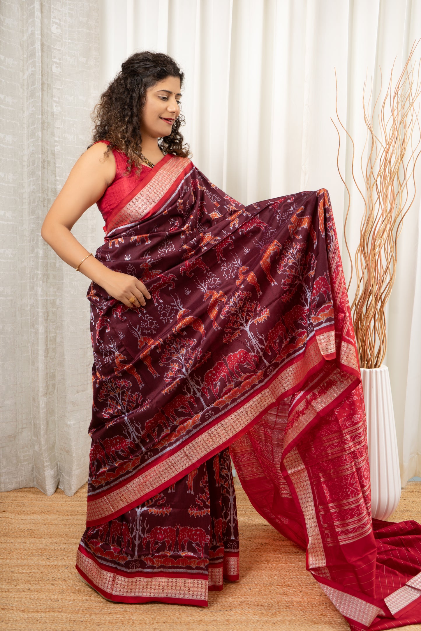 Exclusive Sambalpuri Pure Silk Saree - Coffee-Maroon