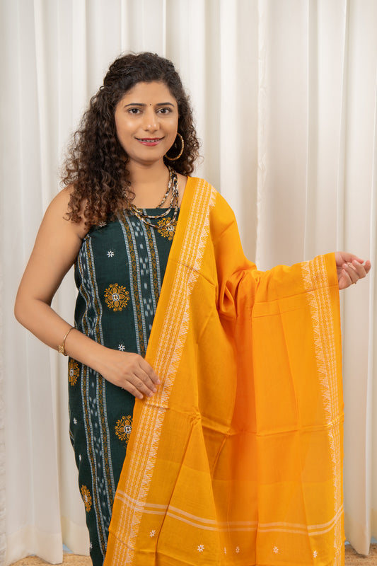 Pure Cotton Ikkat 3 Piece Dress Material-Green