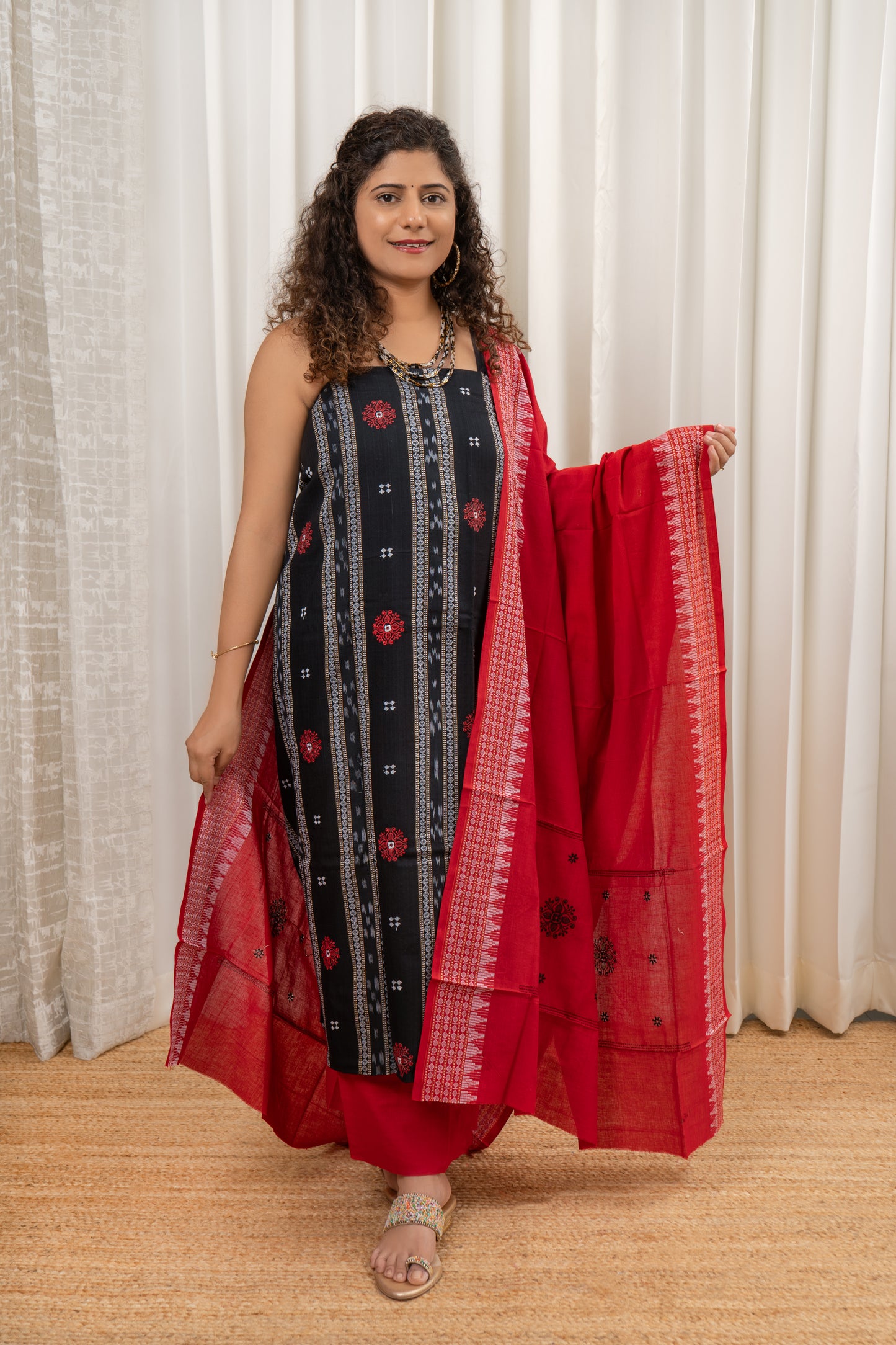 Pure Cotton Ikkat 3 Piece Dress Material-Black