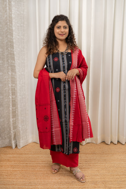 Pure Cotton Ikkat 3 Piece Dress Material-Black
