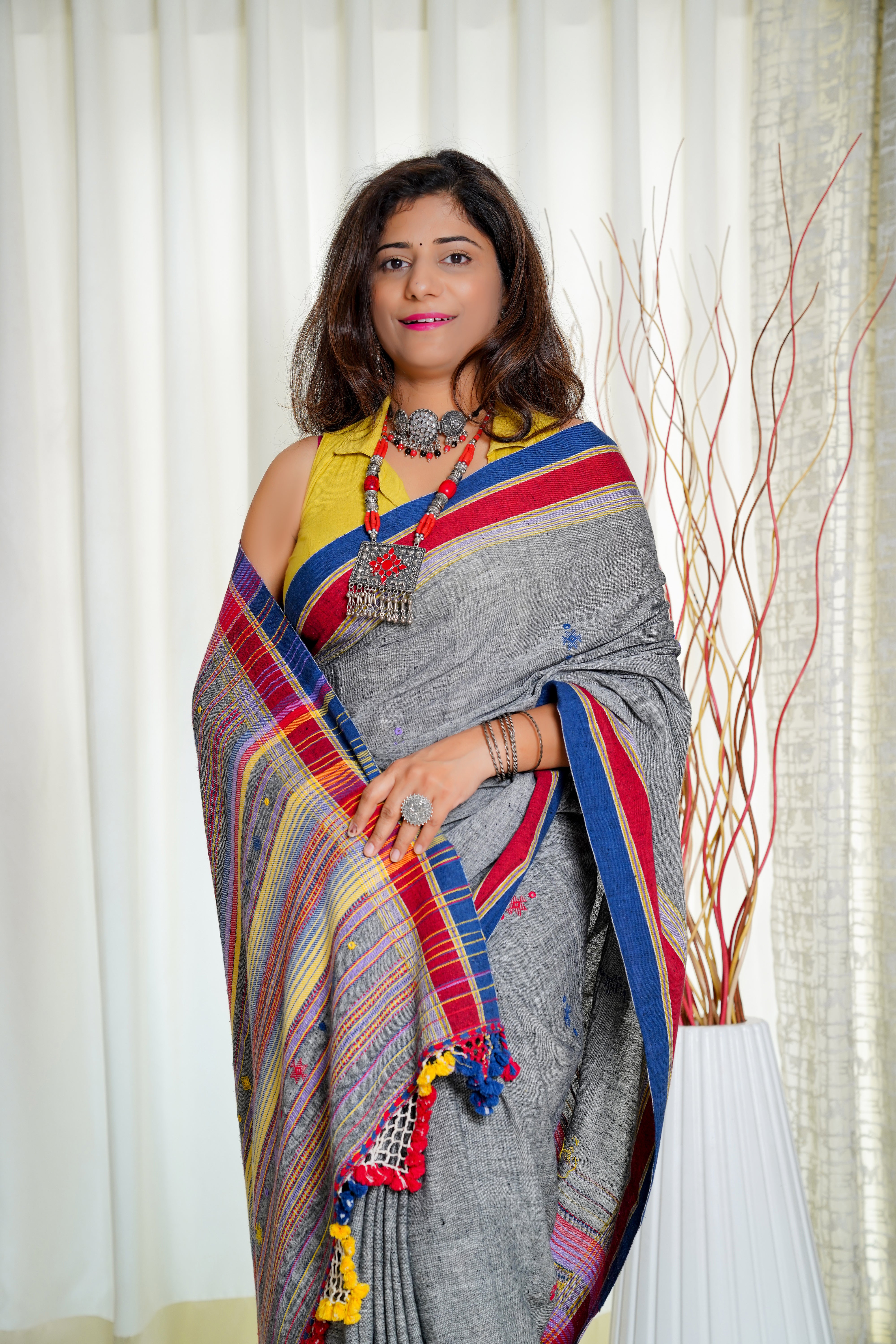 Kala Cotton Bhujodi Saree - Grey