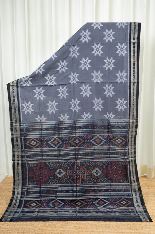 Odisha Handloom Single Ikkat Cotton Saree-Grey