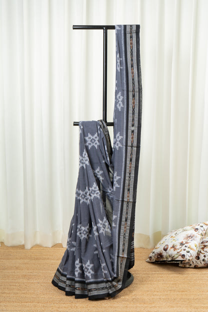 Odisha Handloom Single Ikkat Cotton Saree-Grey