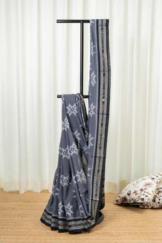 Odisha Handloom Single Ikkat Cotton Saree-Grey
