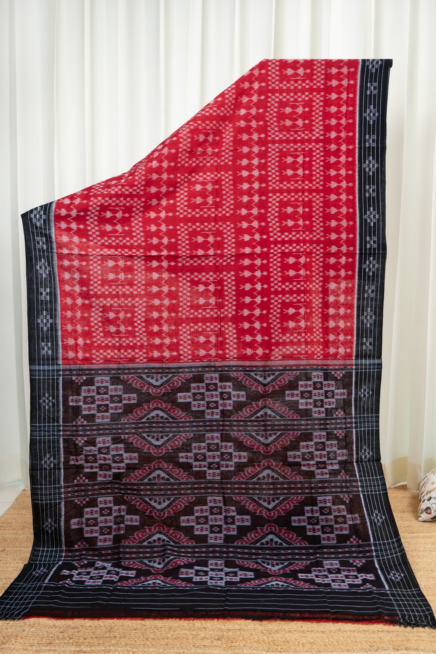 Odisha Ikkat  Cotton Saree- Red and Black