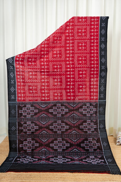 Odisha Ikkat  Cotton Saree- Red and Black