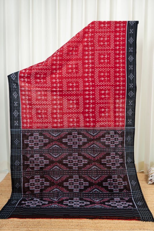 Odisha Ikkat  Cotton Saree- Red and Black