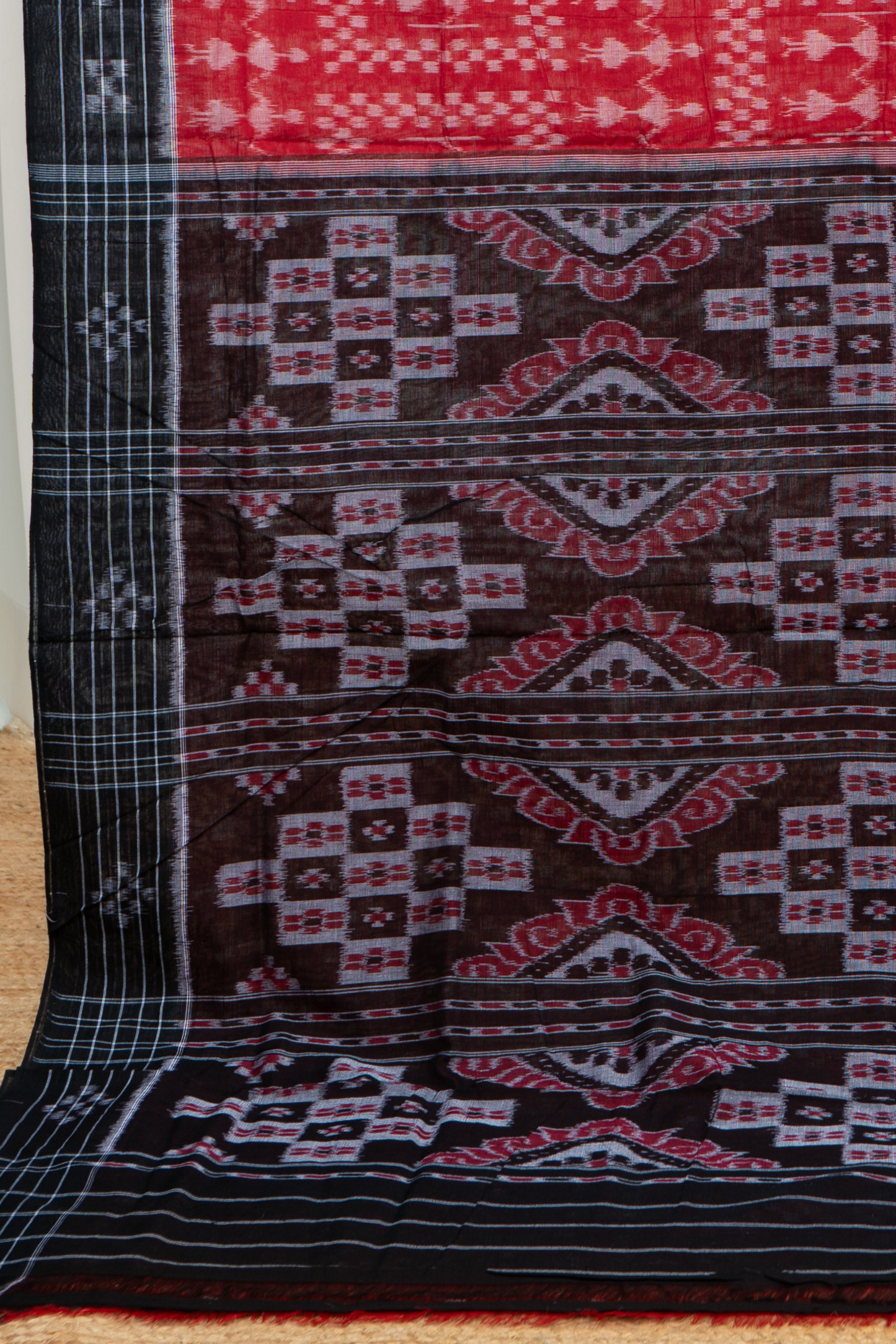 Odisha Ikkat  Cotton Saree- Red and Black