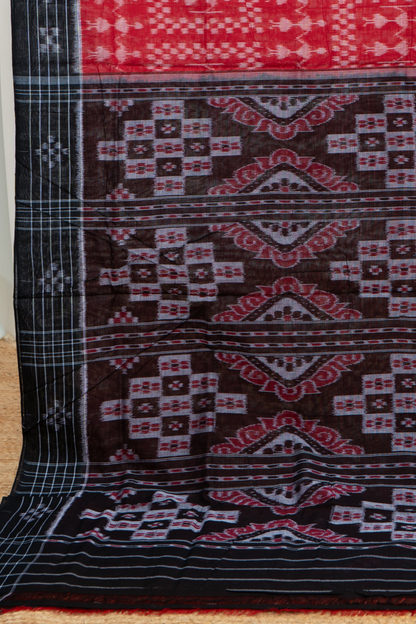 Odisha Ikkat  Cotton Saree- Red and Black
