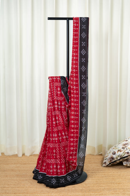 Odisha Ikkat  Cotton Saree- Red and Black