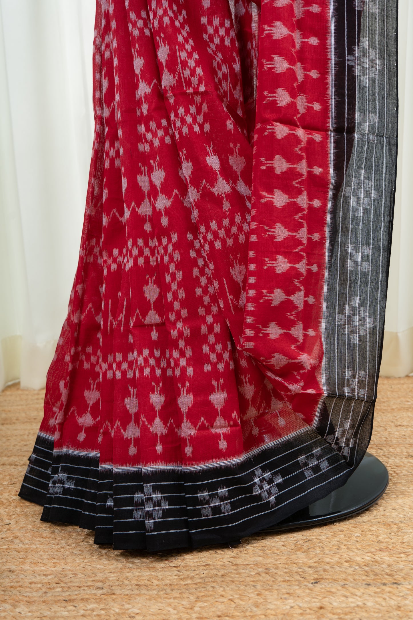 Odisha Ikkat  Cotton Saree- Red and Black