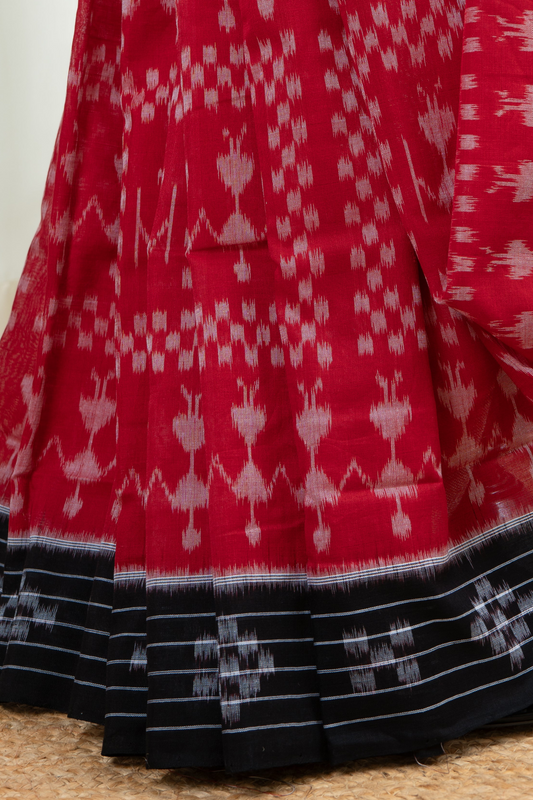 Odisha Ikkat  Cotton Saree- Red and Black