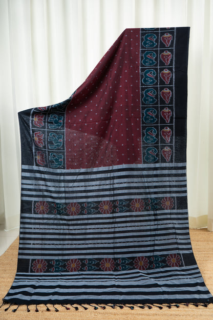 Exclusive Odisha Ikkat Khandua Cotton Saree -Maroon