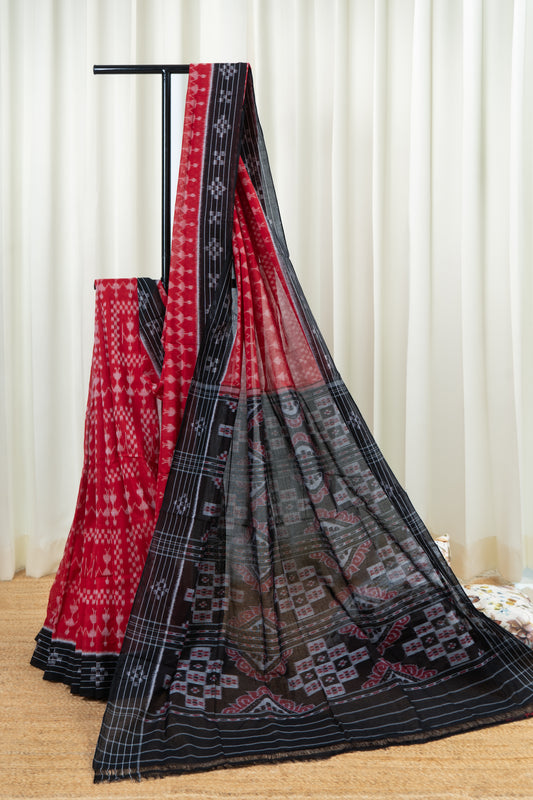 Odisha Ikkat  Cotton Saree- Red and Black