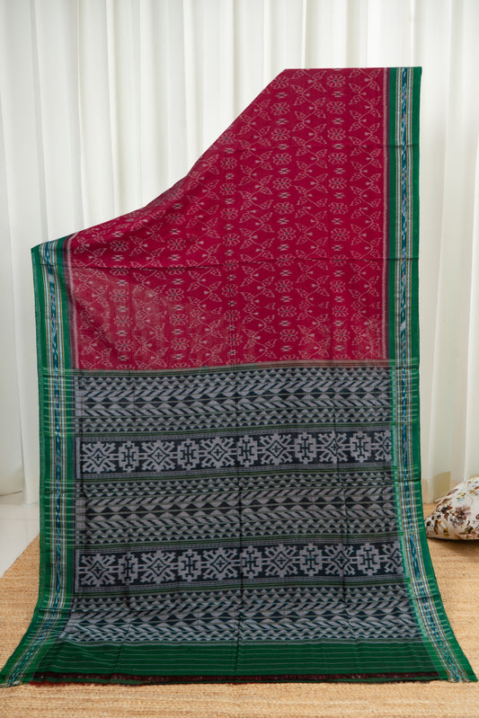 Odisha Ikkat  Cotton Saree- Red and Green