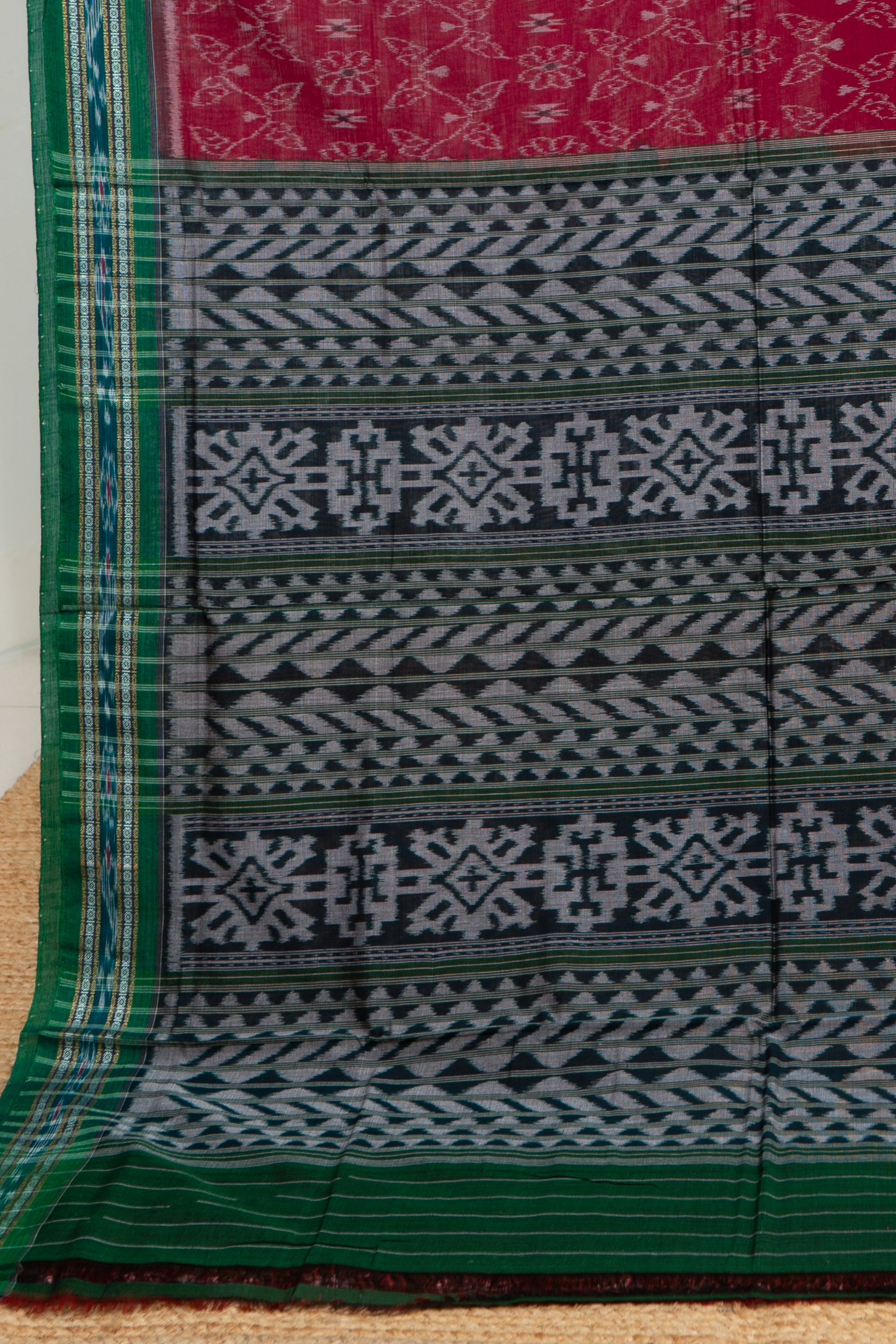 Odisha Ikkat  Cotton Saree- Red and Green